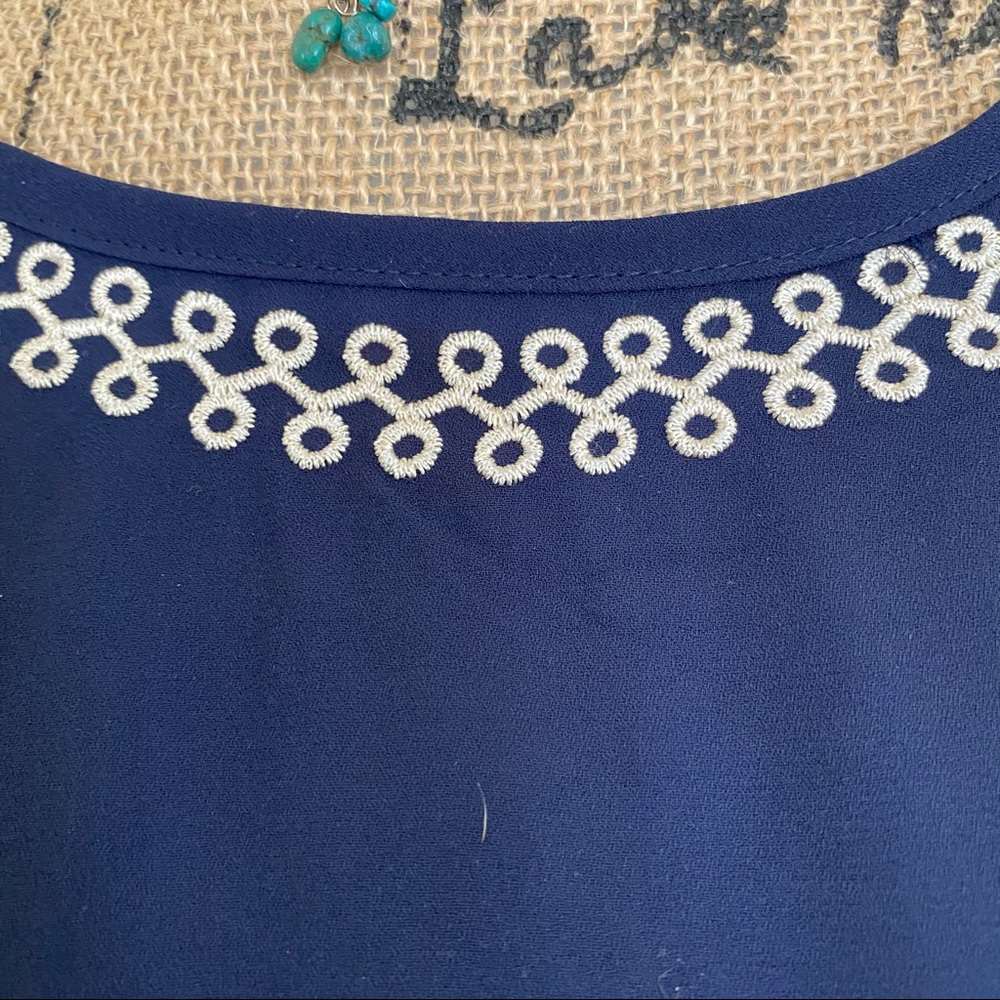 Monteau Boho Style Sheer Navy  Embroidered Top - Picture 3 of 8